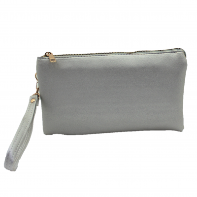 10015S- SILVER PU LEATHER TRI POCKET CLUTCH / CROSS BODY BAG